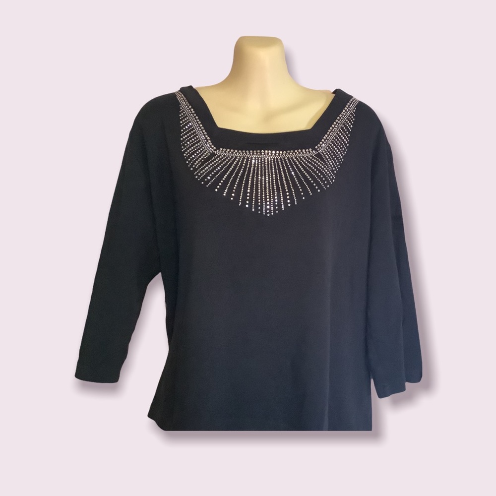Y2K Isaacs design black rhinestone women’s top. Size 1XL